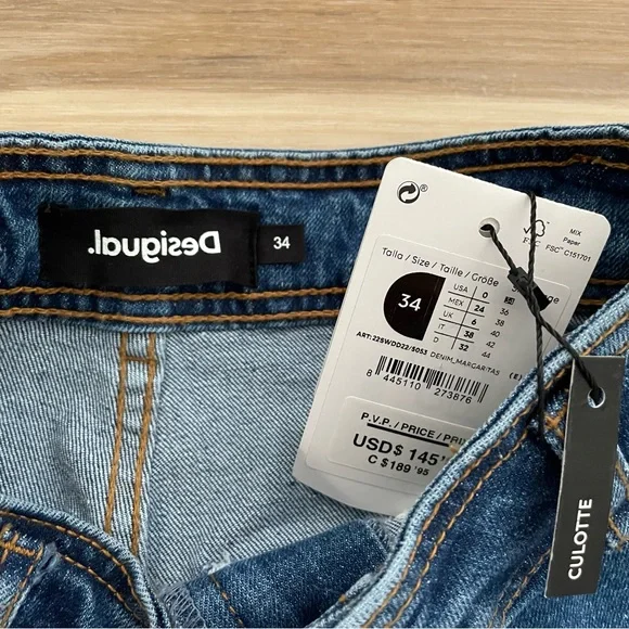 Desigual Daisey embroidered cropped culotte jeans sz 0